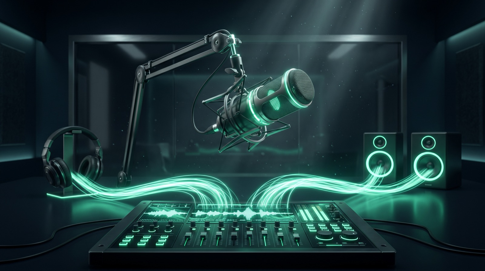 Audio routing with microphone, mixer sliders and level meters