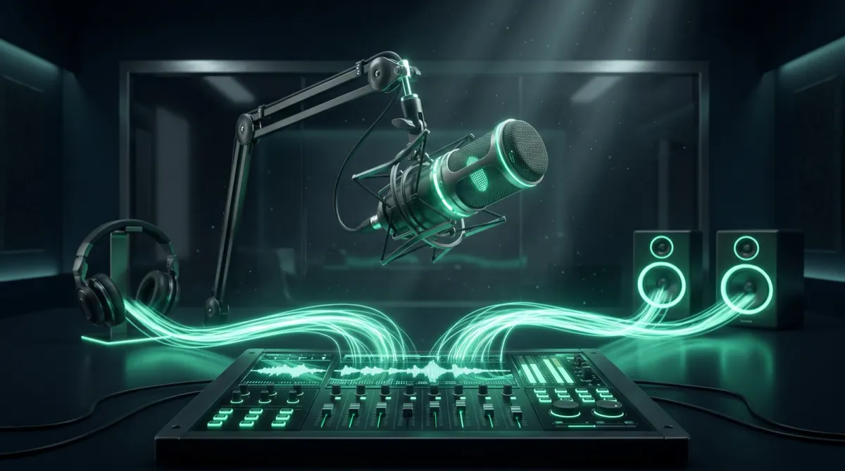 Instradamento audio con microfono, cursori del mixer e indicatori di livello