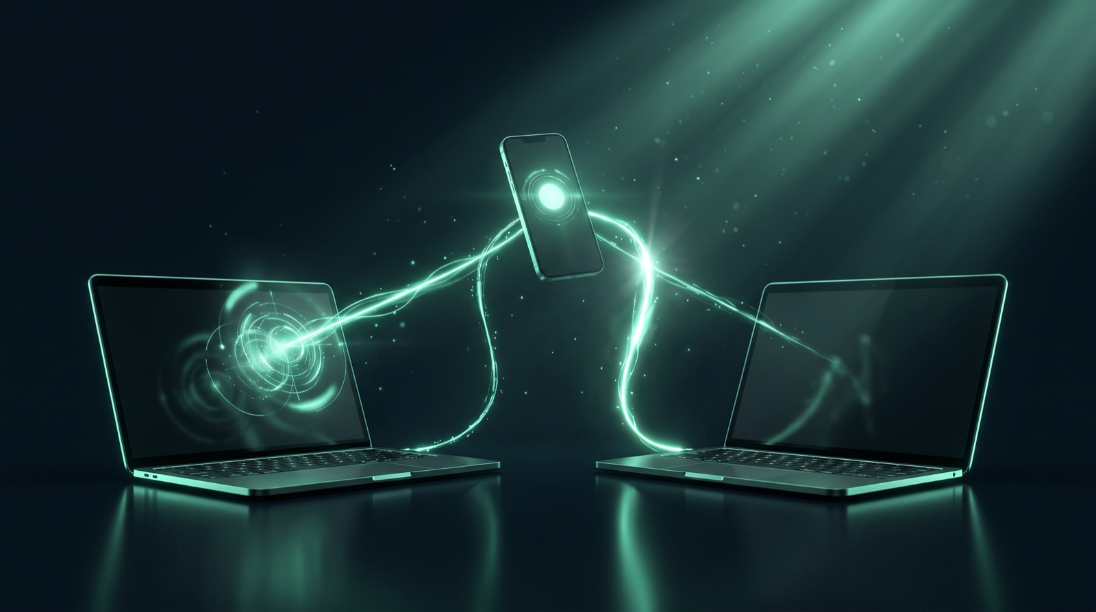 Two host laptops connected to one presenter phone with a redundant failover link
