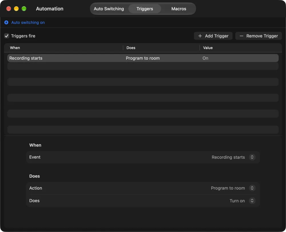 The Automation window on Triggers