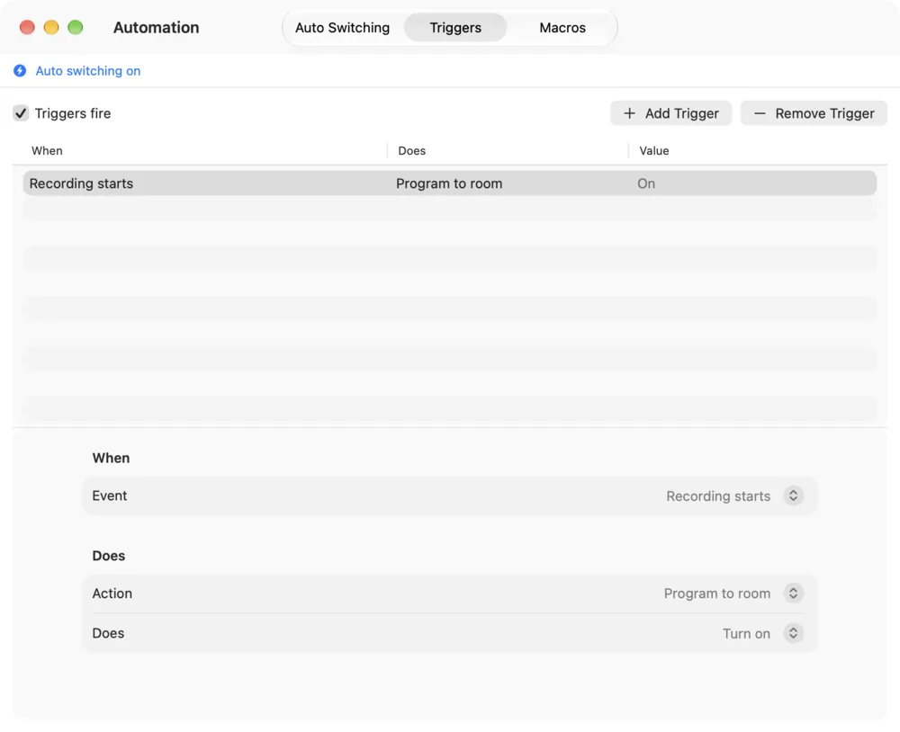 The Automation window on Triggers