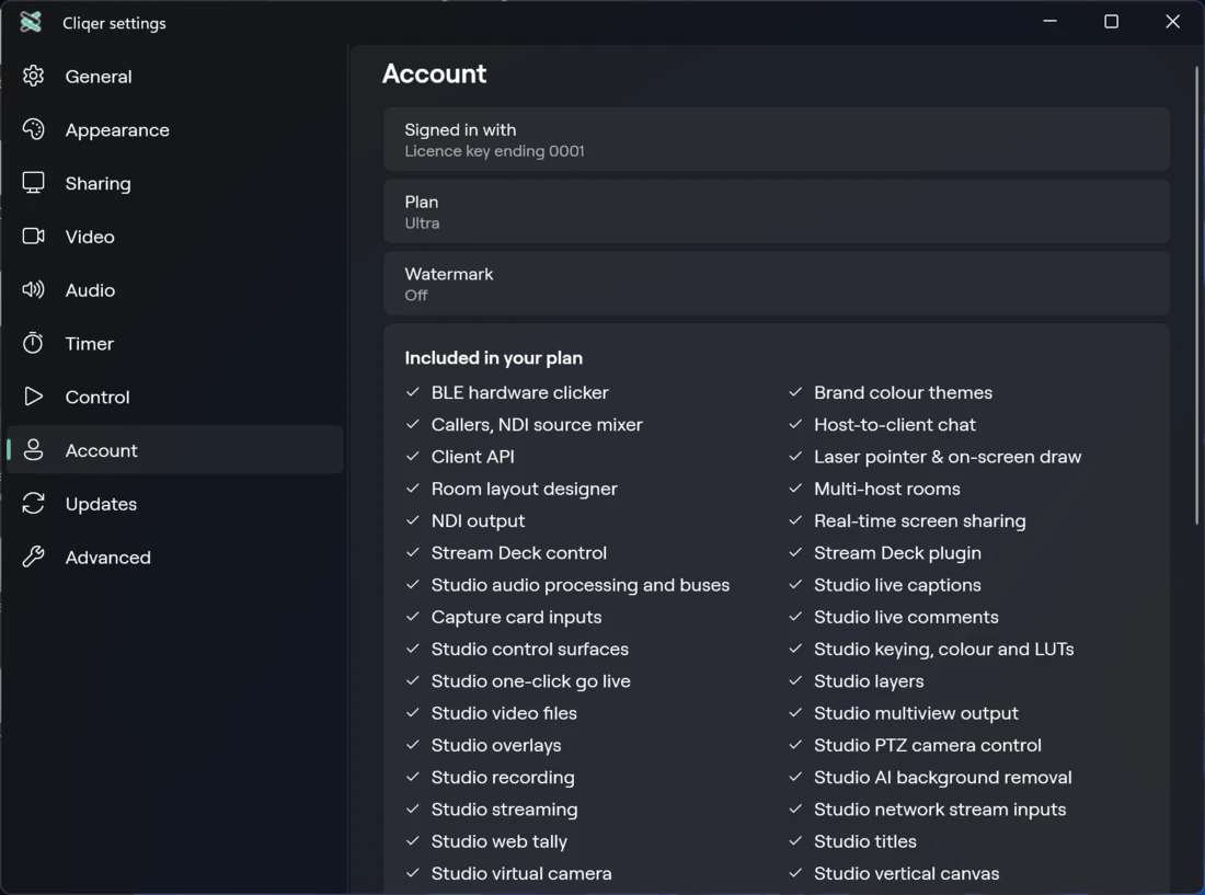 Account in Settings on Windows, with plan and what it includes