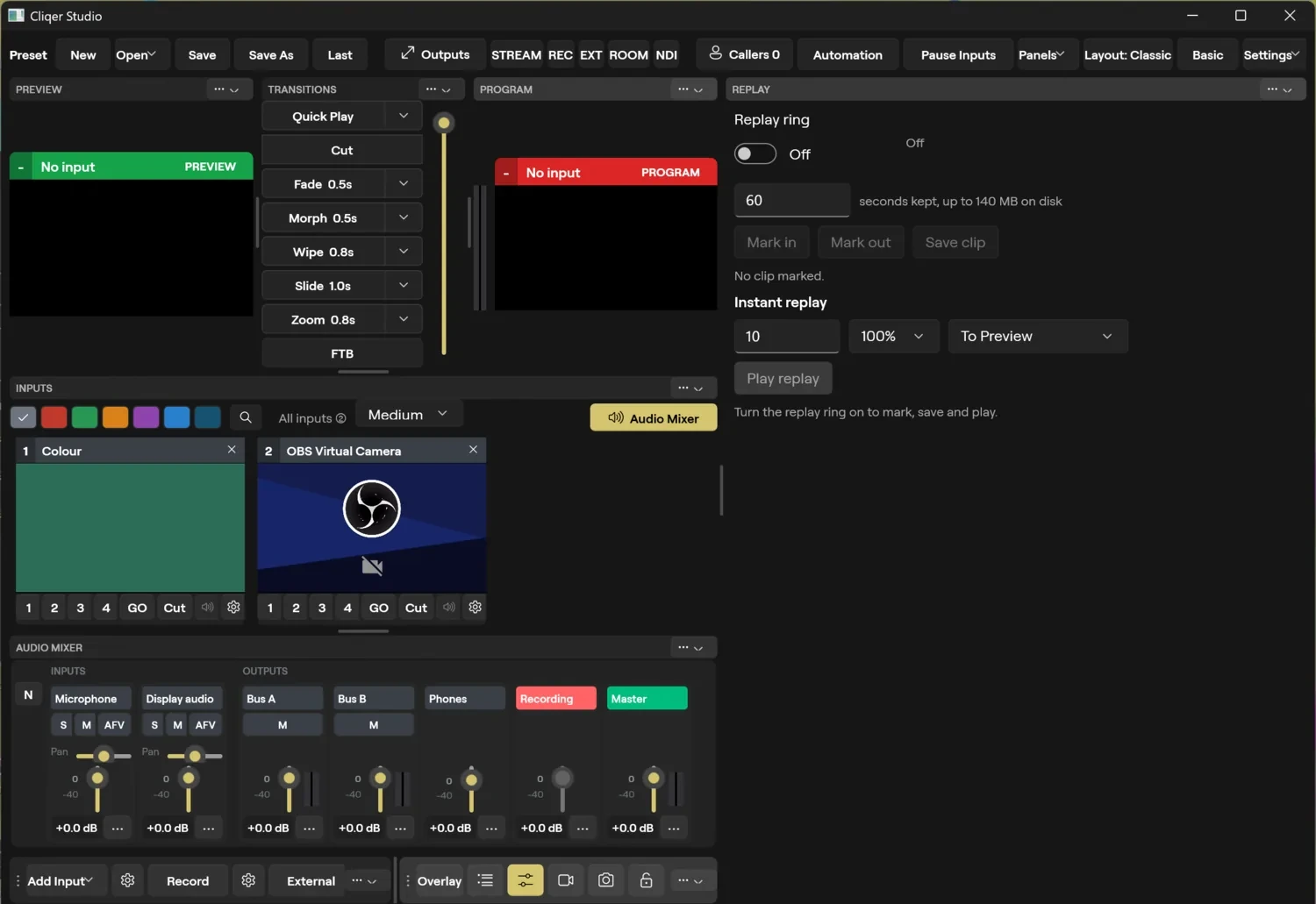 The Replay panel in the Studio window on Windows