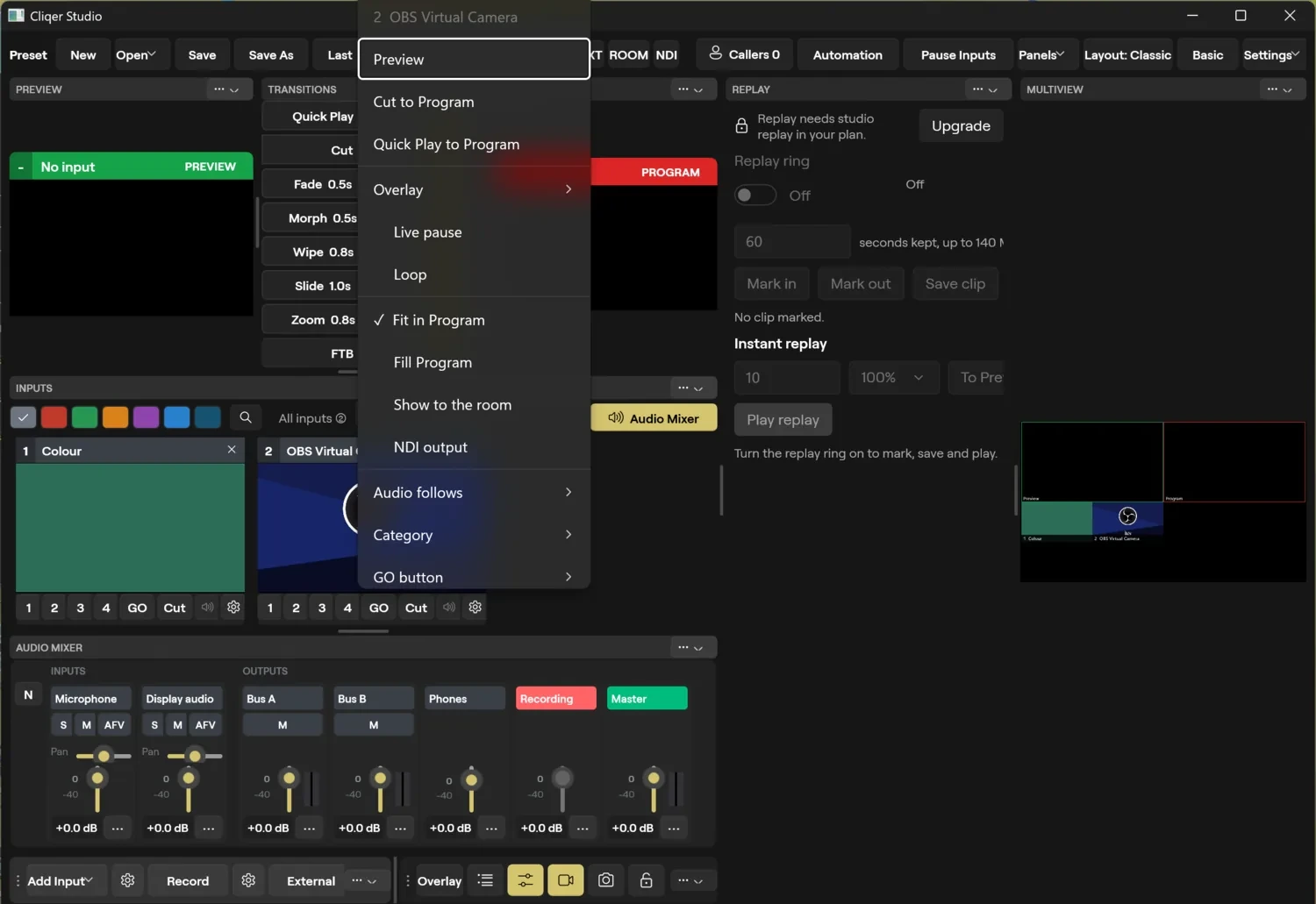 The Replay panel on a plan without Replay, with an Upgrade button
