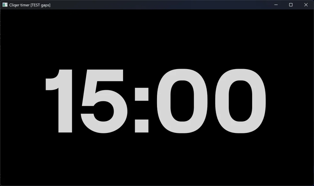 The Cliqer timer window on Windows with light grey digits on black
