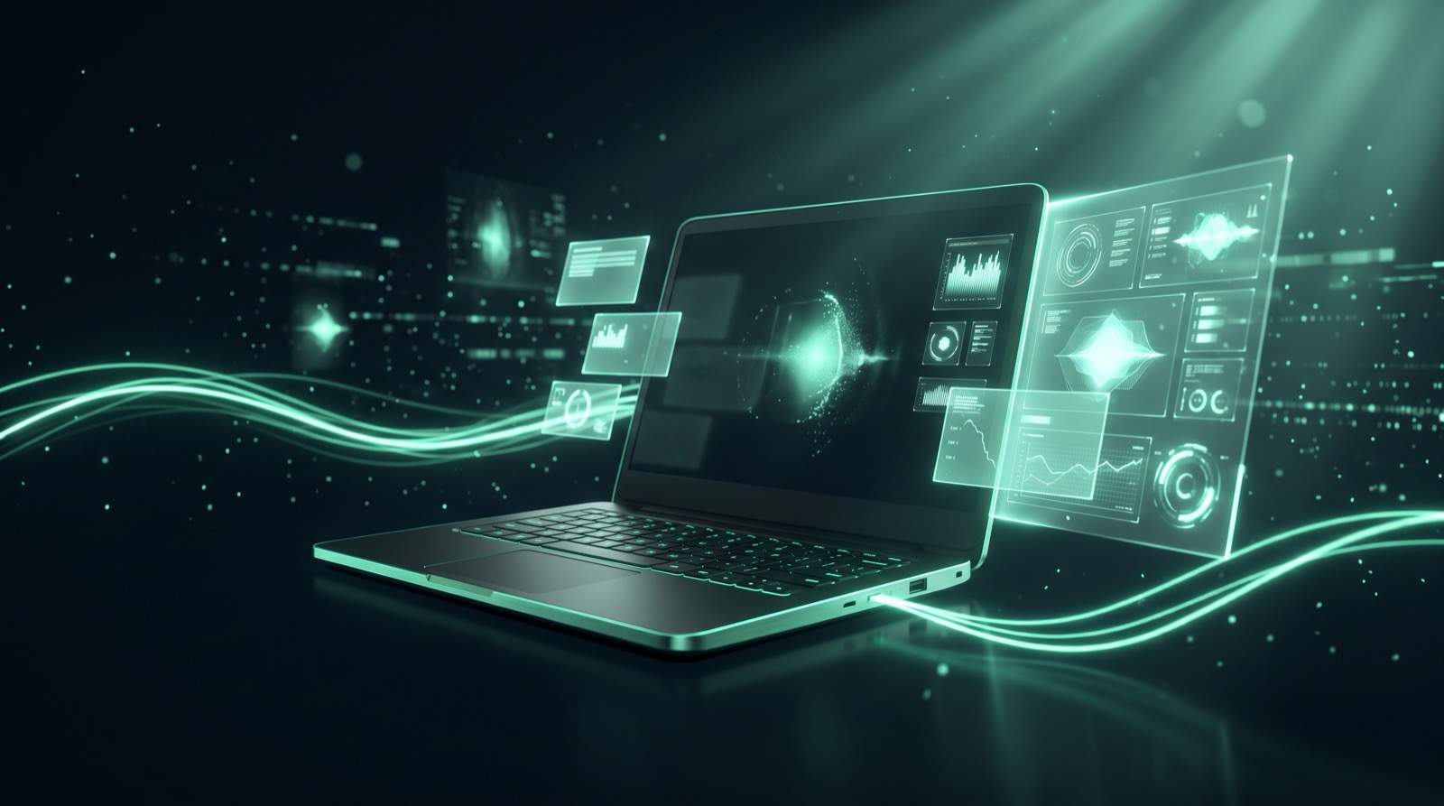 Laptop projecting a phantom second display for presenter notes