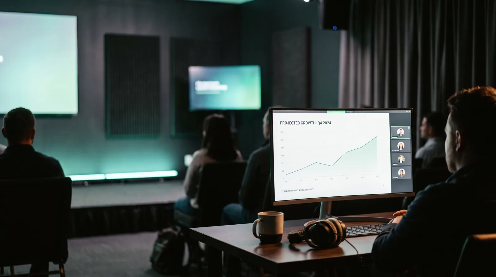 Discord clicker software running on a phone while a speaker presents to a corporate audience