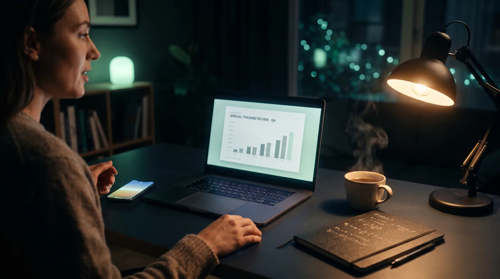 GoToMeeting clicker software running on a phone while a speaker presents to a corporate audience