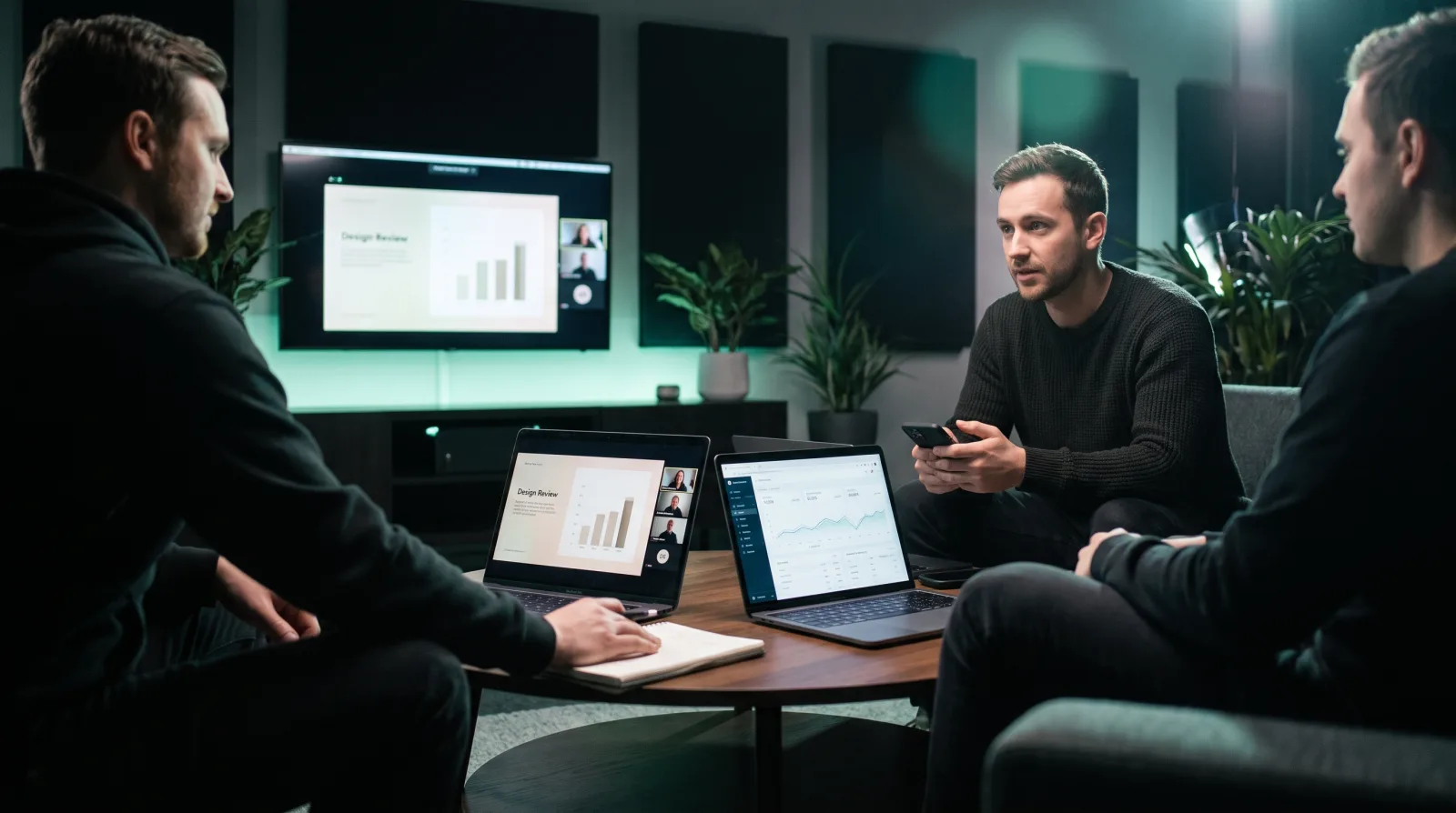 Slack clicker software running on a phone while a speaker presents to a corporate audience
