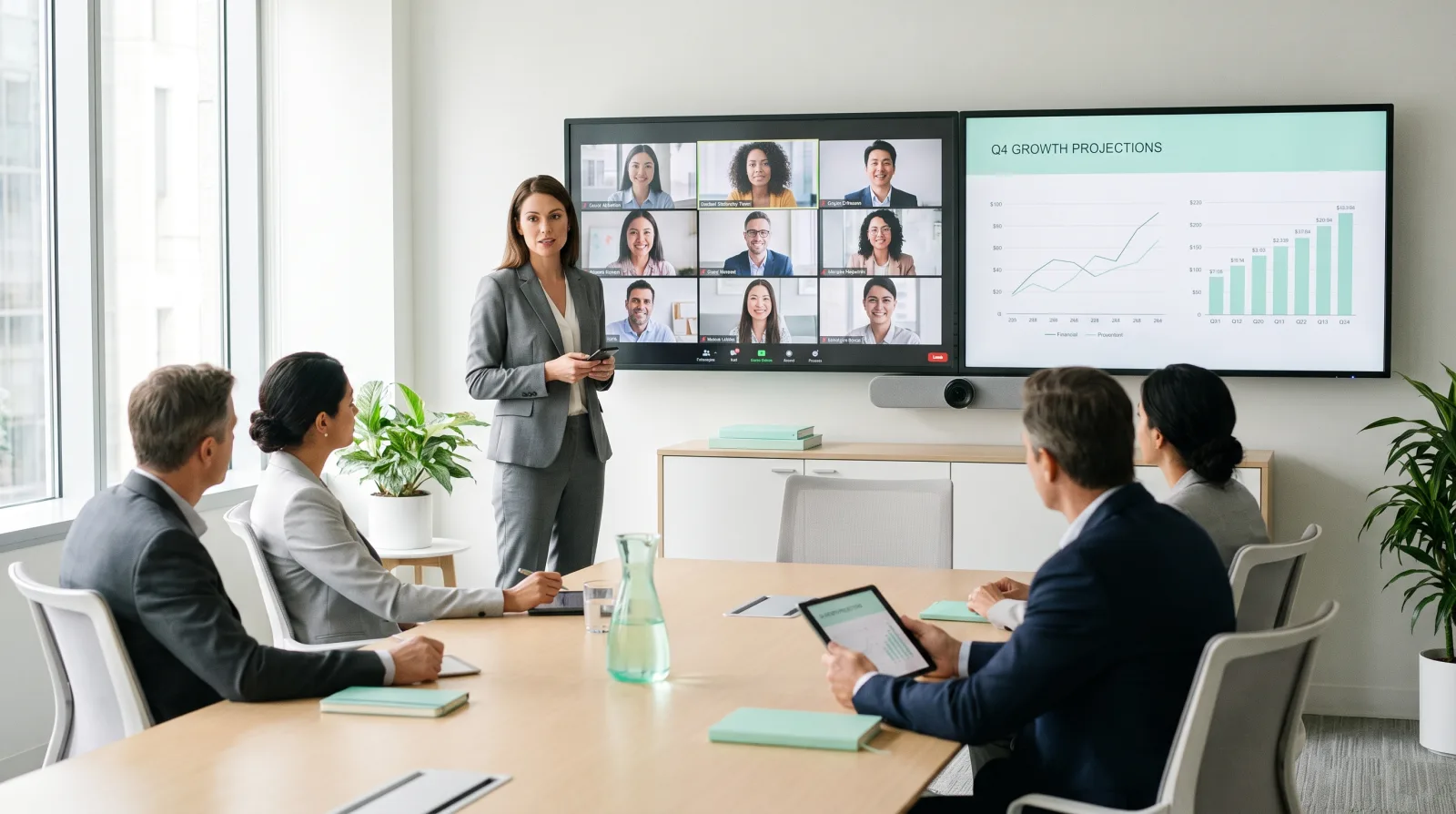 Webex clicker software running on a phone while a speaker presents to a corporate audience