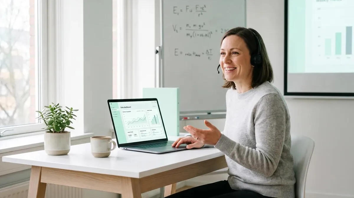 A small team gathered around a laptop in a bright office, one person unlocking a phone with face recognition while the others look on