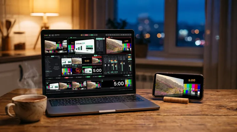 A viewer watching a live event on a laptop and a phone at home, both playing the same Cliqer Live stream
