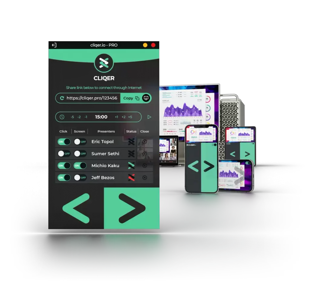 Cliqer PRO host window with connected devices