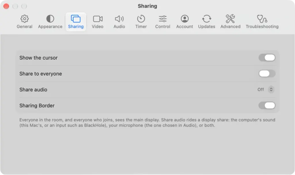 The Sharing tab of Settings on macOS