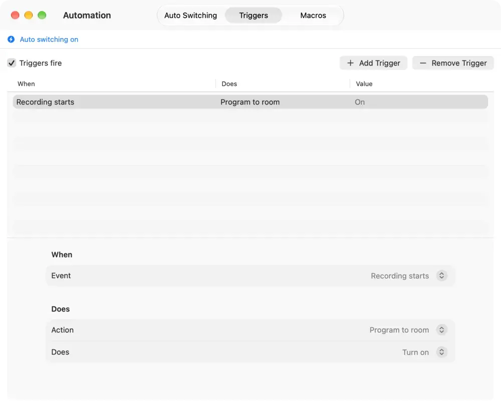 The Triggers tab on macOS with two triggers
