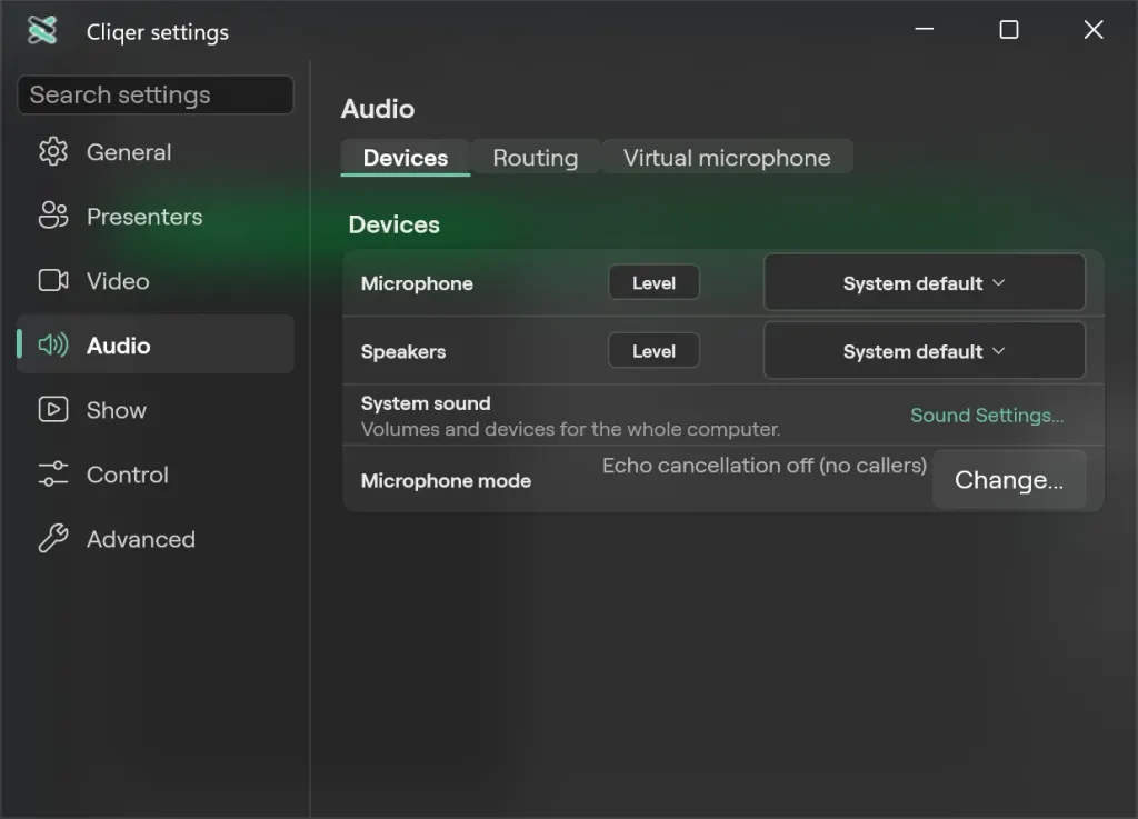 The Audio pane of Settings on Windows