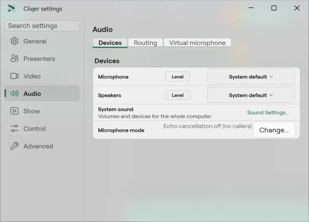 The Audio pane of Settings on Windows
