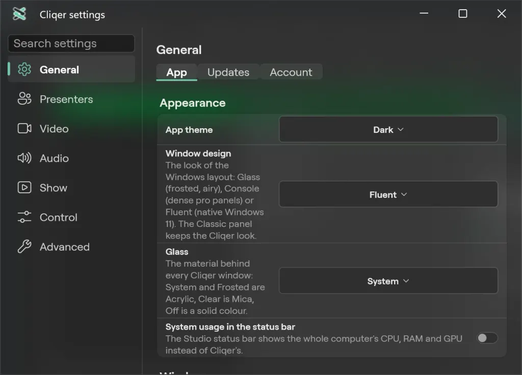 The General pane of Settings on Windows