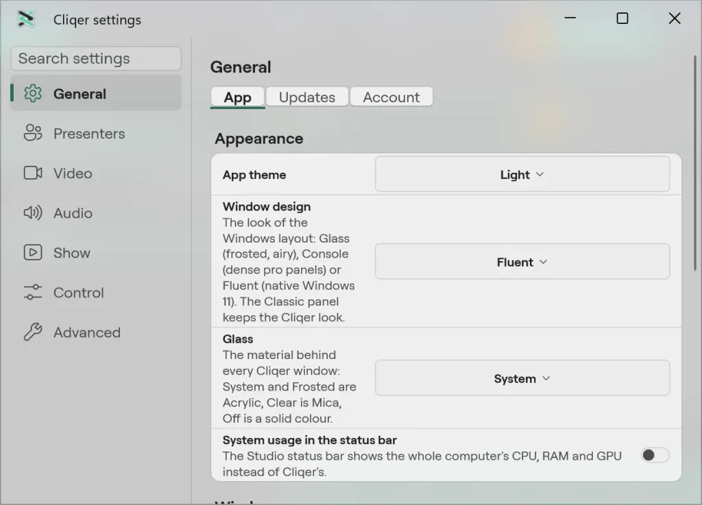 The General pane of Settings on Windows