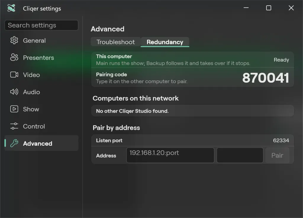 La scheda Ridondanza delle Impostazioni su Windows