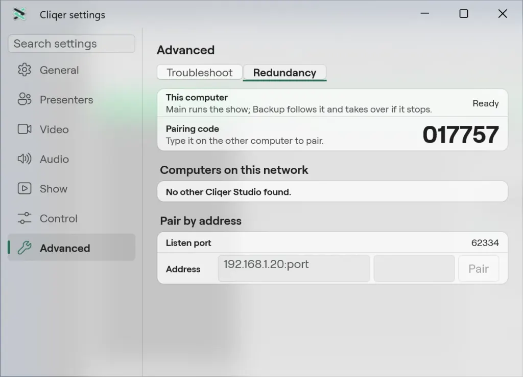 La scheda Ridondanza delle Impostazioni su Windows