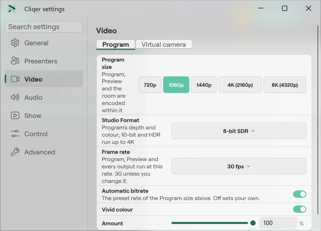 The Video pane of Settings on Windows