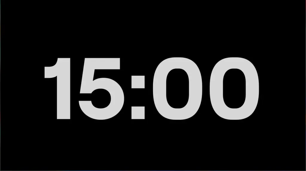 The Timer window on Windows in its default look, counting down 15:00 in large white digits on black