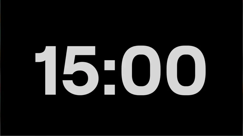 The Timer window on Windows in its default look, counting down 15:00 in large white digits on black