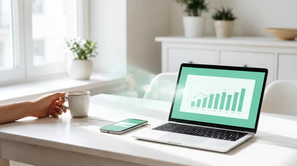 App de escritorio Cliqer en un portátil junto a un móvil que se usa como control remoto para presentaciones
