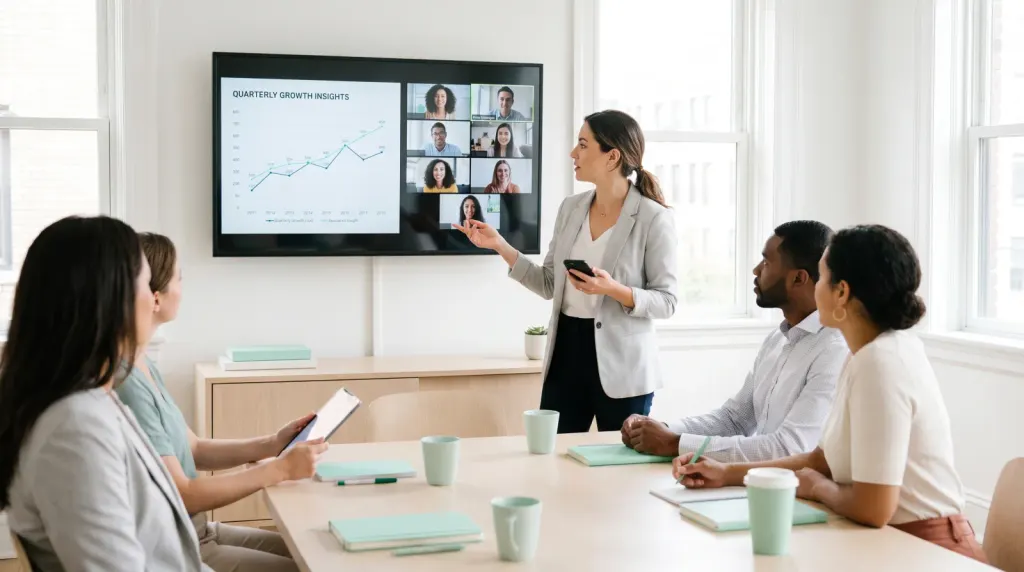 Event crew and speaker sharing one live deck with Cliqer as their GoToMeeting clicker
