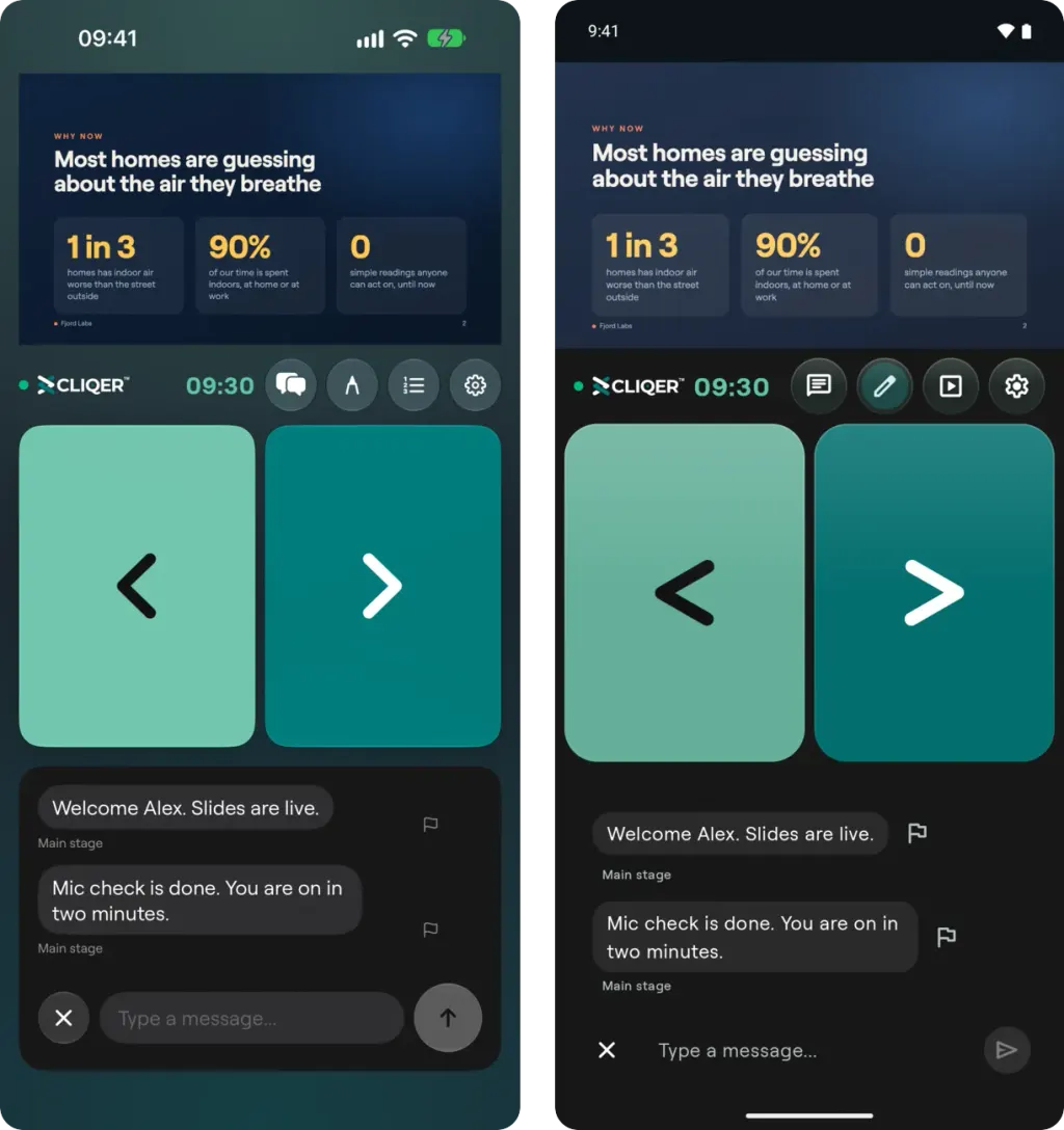 Chat with the host on iPhone and on Android, with two host messages and a message box