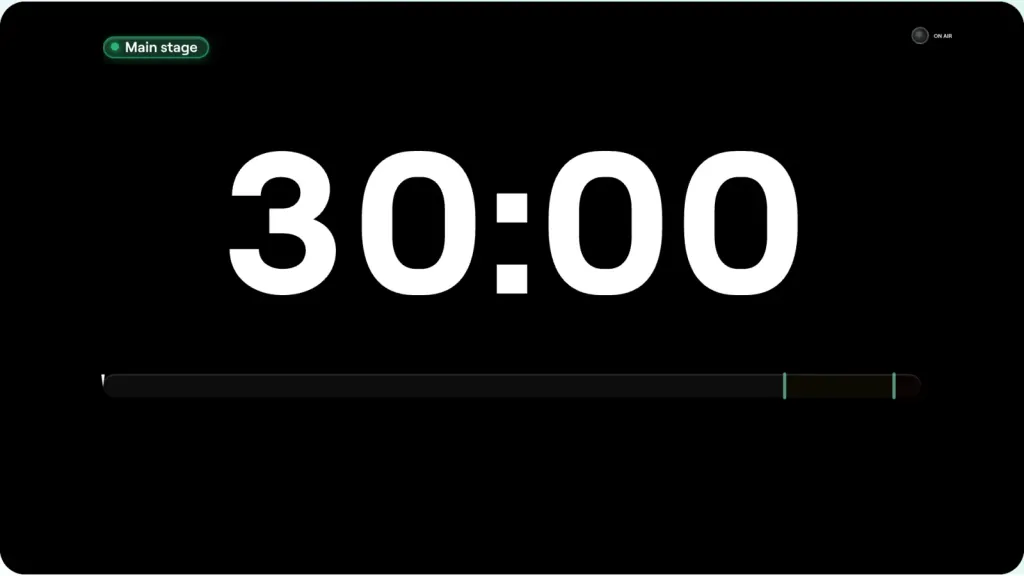 The Cliqer Timer stage display: a large countdown with its progress bar.